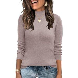 Women mock neck long sleeve knit sweater lightweight pullover casual top